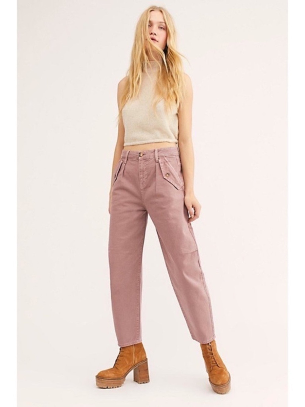 We The Free X Free People Laredo Pleated Pant in Mauve Pink Size 28 Tapered Leg